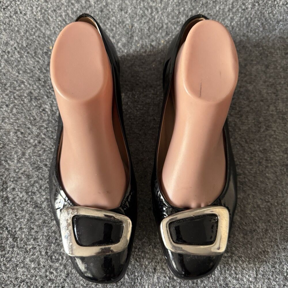 AGL Attilio Giusti Leombruni Black Patent Buckle Ballet Flats Italy 40 US 10